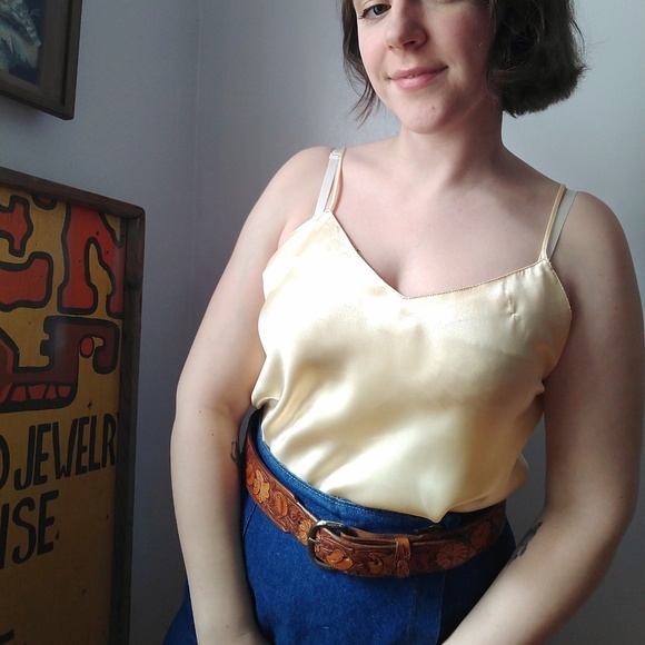 Vintage Tops - Silky Pale Yellow Camisole Lingerie Top